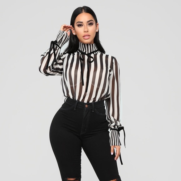 Fashion Nova Black and white pinstripe blouse - Picture 3 of 5